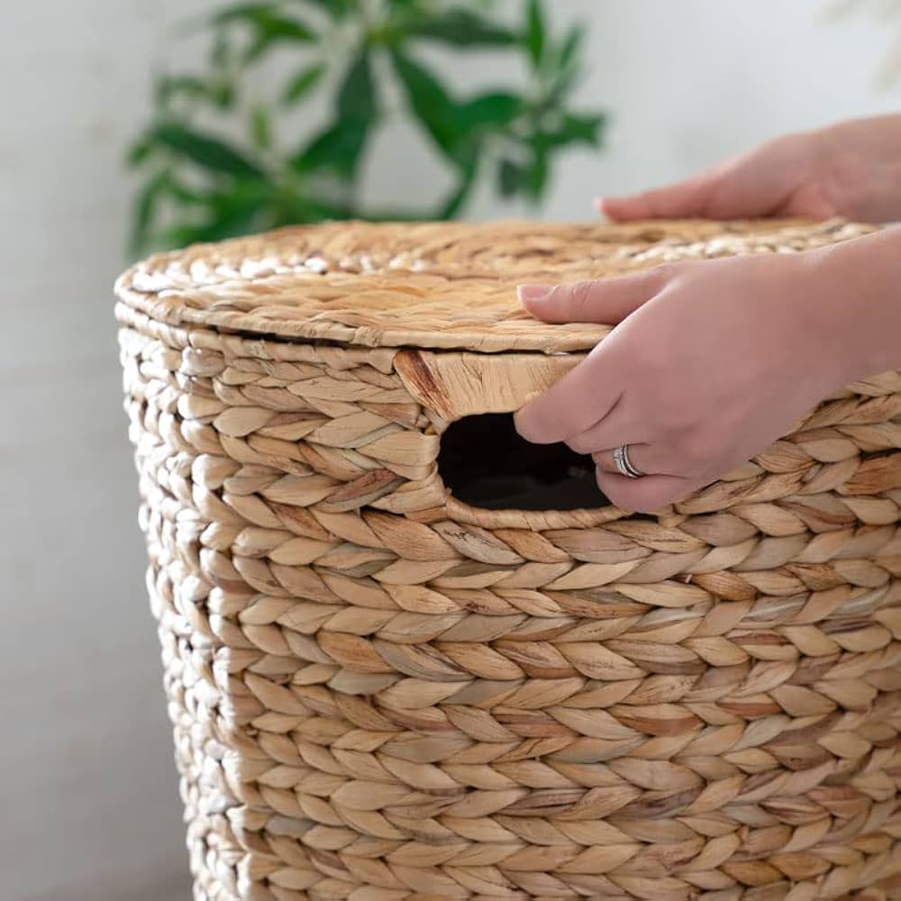 大きなバスケット☆かご☆蓋付☆2ハンドル 蓋つき手提げかご（丸・ワイド） ハンドル付きバスケット 柳の